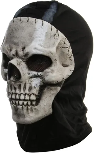 Vista 5 de RRANYF Máscara espeluznante de calavera fantasma de Halloween para hombres adultos casco de látex realista juego de esqueleto aterrador