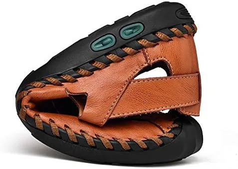 Vista 5 de DZUJY Sandalias Hombre Pantuflas para hombres Chanclas para hombre Zapatos de verano con punta cerrada de cuero transpirable al aire libre Zapatos
