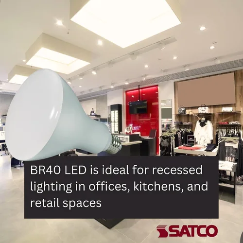 Vista 5 de Satco Bombilla LED S9634 BR40 de 11.5 W, 2700 K blanco cálido, 940 lúmenes, ángulo de haz 103, regulable, base mediana E26, paquete de 6