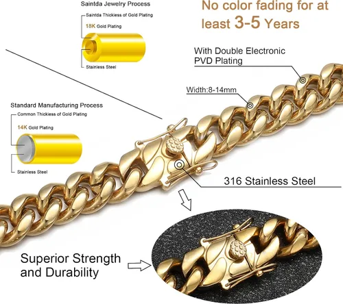 Vista 2 de Cuban Chain Necklace for Men Women 18k Silver Gold Stainless Steel Cuban Chains 8mm 10mm Width Fashion Hip Hop Jewelry