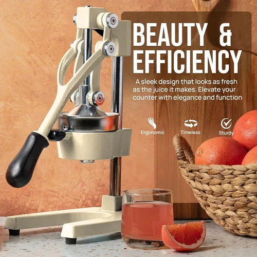 Vista 4 de Exprimidor manual resistente de cítricos, prensa de mano comercial de jugo de limón de naranja de hierro fundido, blanco, grado industrial