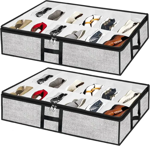 Vista 13 de Organizador de zapatos debajo de la cama para armario, paquete de 2, se adapta a 24 pares de cajas de contenedores de zapatos debajo de la cama