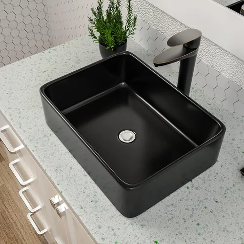 Vista 16 de Dcolora Lavabo de Recipiente Negro Rectangular de 40,6 x 30,5 cm Negro Mate Lavabo de Baño Rectangular sobre Encimera Cerámica Porcelana Lavadero