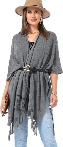 Vista 28 de Soul Young - Chal de punto para mujer, poncho con flecos y capa