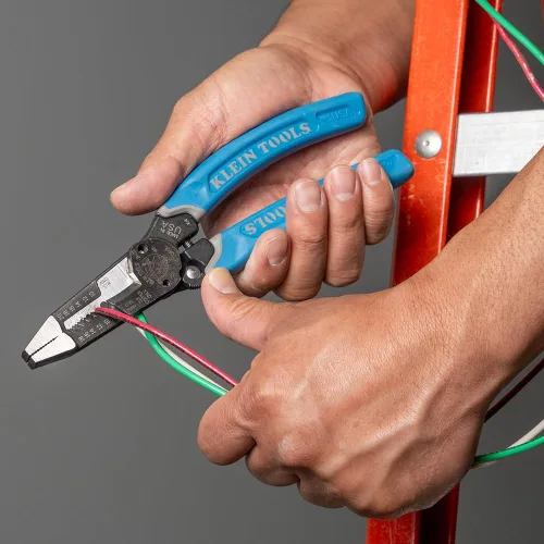Vista 2 de Klein Tools K12035L Klein-Kurve - Cortadores de alambre, fabricados en EE. UU., herramienta resistente para pelar cables con bloqueo, 8-20 AWG