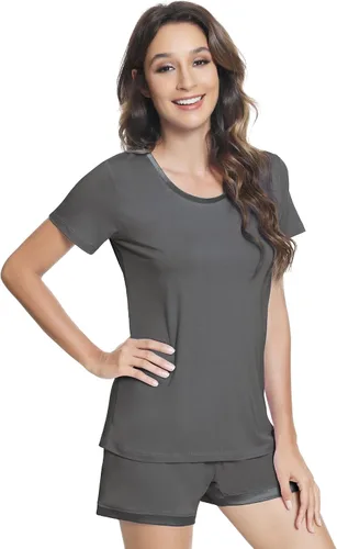 Vista 6 de NACHILA Bamboo Viscose Sleepwear for Women Short Sleeve Crew Neck Pjs Set J-hierro gris
