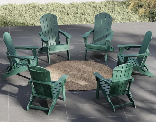 Vista 46 de Plawdlik Juego de 10 sillas plegables Adirondack con textura de madera, HDPE pesado para todo tipo de clima, juego cómodo junto a la piscina, patio