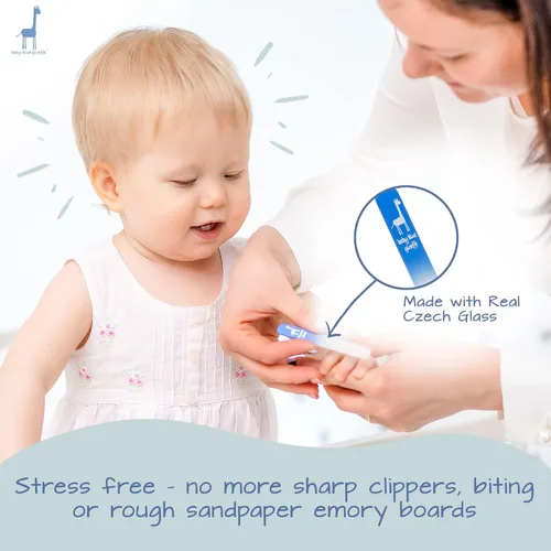 Vista 3 de Lima de uñas de bebé de jirafa azul: 100% fabricada en Europa, la lima de uñas original de cristal para bebé, bbg222_stickerless, Azul, 1