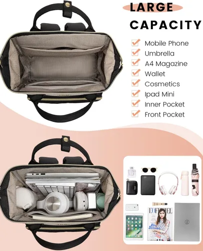 Vista 3 de LOVEVOOK Mochila de moda para mujer, Beige-negro-marrón, Elegante