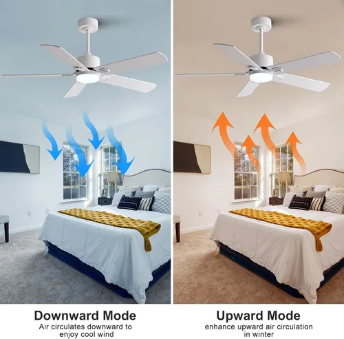 Vista 4 de Ventiladores de techo de 42 pulgadas con luces y control remoto, moderno ventilador de techo blanco con luz para dormitorio interior, 5 cuchillas