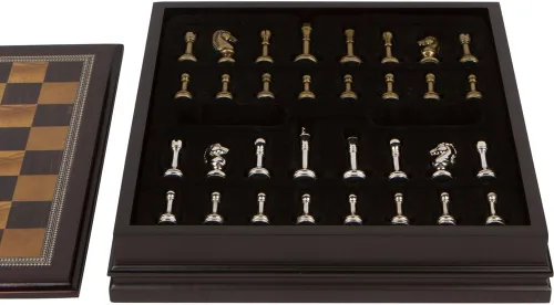 Vista 3 de Juego de ajedrez con tablero de madera y piezas de metal, 12 pulgadas