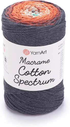 Vista 25 de YarnArt Macramé de Algodón Spectrum – Cuerda Multicolor 80% Algodón – 8.8 oz (250g), 246 yardas (225m) – Cuerda Colorida para Nudos, Tejido 512.2 in
