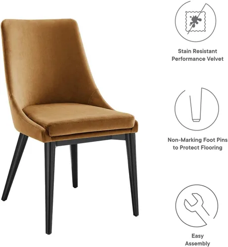 Vista 9 de Modway Viscount - Silla de comedor moderna de terciopelo de 19 pulgadas en negro/marrón coñac