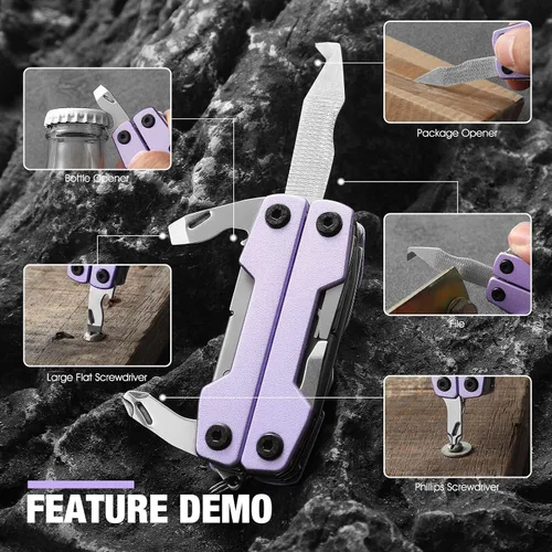 Vista 5 de Multiherramienta con navaja de bolsillo, regalos para hombres y mujeres, multiherramienta mini EDC de 11 en 1 con destornillador, tijeras, extractor