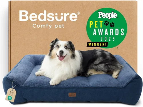 Vista 11 de Bedsure Cama ortopédica para perros de tamaño mediano, camas extra gruesas de apoyo para perros medianos con funda impermeable lavable, cómodo sofá
