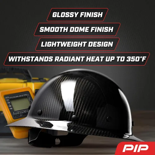 Vista 9 de PIP Wolfjaw, casco duro de ala completa con cúpula lisa y carcasa de fibra de carbono brillante, suspensión textil remachada de 8 puntos, ajuste
