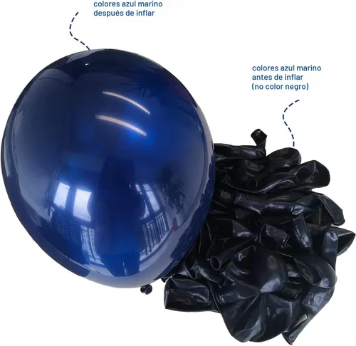 Vista 2 de Globos de confeti azul marino y dorados, 50 unidades de 12 pulgadas, globos de cumpleaños de perla blanca y dorados metálicos cromados