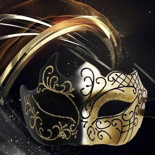 Vista 2 de IDOXE Golden Black Couples Masquerade Masks METAL Half Face Venetian Masquarade Ball Gowns