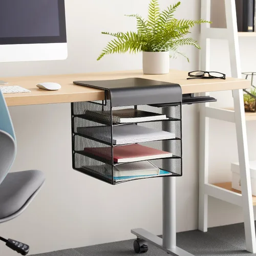 Vista 6 de Safco Onyx Organizador colgante bajo escritorio, 4 bandejas, buzón para oficina y aula, clasificador de papel y correo, malla de acero, negro