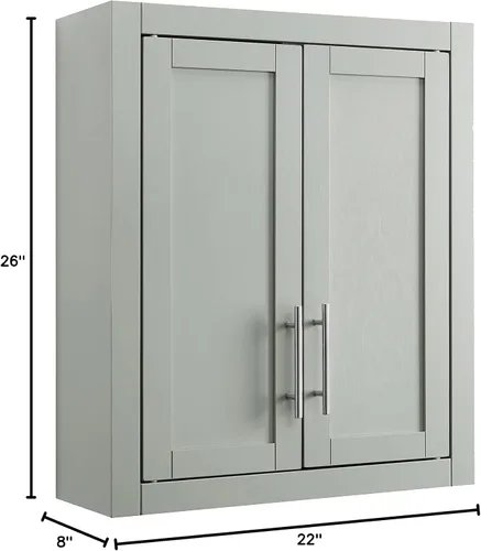 Vista 14 de Crosley Furniture Savannah Armario de almacenamiento para baño montado en la pared con estantes para medicinas, Gris