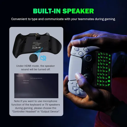 Vista 9 de MoKo Keyboard for PS5 Controller with Green Backlight, Bluetooth Wireless Mini Keypad Chatpad for PlayStation 5, Built-in Speaker & 3.5mm Audio Jack
