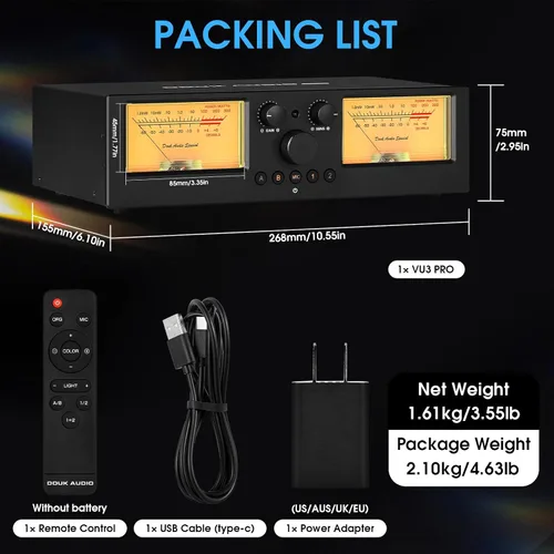 Vista 9 de Douk Audio VU3 PRO Medidor VU Analógico Dual, Interruptor de Amplificador de 2 Vías, Selector de Altavoces, Caja Conmutadora de Audio