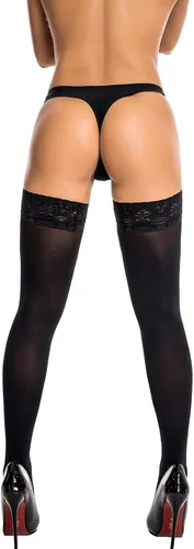 Vista 4 de HONENNA 2 Pairs Thigh High Stockings, Semi Sheer Stay Up Lingerie Lace Top Tights for Women Size A-F