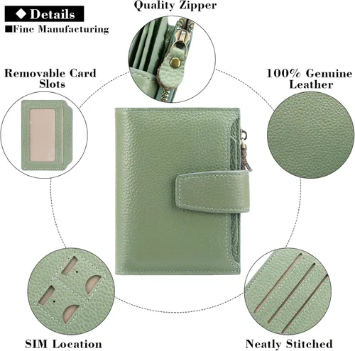 Vista 5 de FALAN MULE - Cartera de cuero auténtico para mujer, pequeña plegable , compacta, con interferencia de radiofrecuencia (RFID)