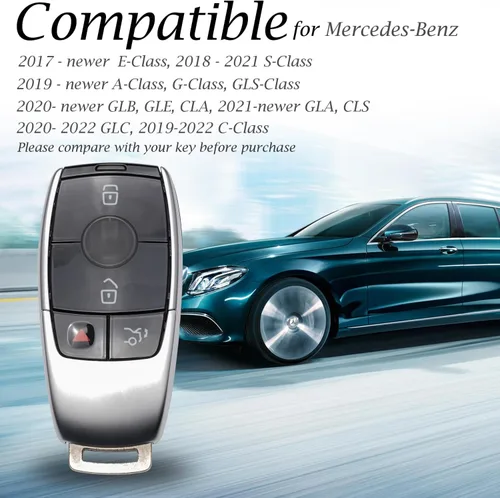 Vista 5 de Funda de llave inteligente de cuero genuino con correa de llave de cuero compatible para Mercedes-Benz A, C, E, S, CLA, CLS, GLA, GLB, GLC, GLE