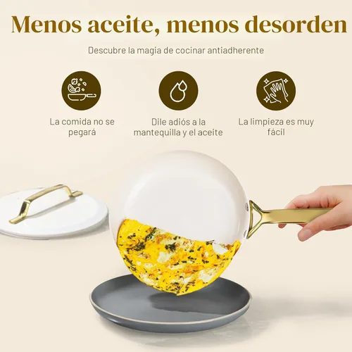 Vista 5 de Gotham Steel Moderno juego de utensilios de cocina de cerámica de 11 piezas, elegante juego de ollas y sartenes antiadherentes con vaporera, parte
