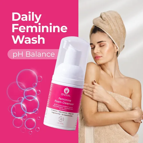 Vista 7 de ZENZSUAL Combo de limpiador de espuma femenina + gel íntimo con ácido hialurónico - Hidratante vaginal y limpiador equilibrado de pH Duo