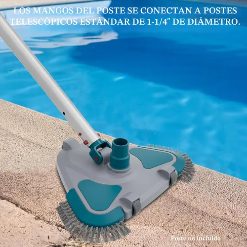Vista 5 de Cabezal de Aspiradora Triangular con Peso Upgrade Pro Giratorio para Piscina con Cepillo y Mango EZ Clip - para Limpiar Superficie Seguro