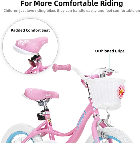Vista 5 de JOYSTAR Fairy Girls Bike for Toddlers and Kids Ages 2-8 Years Old, 12 14 16 18 Inch Kids Bike with Training Wheels, Handbrake and Basket, Toddler