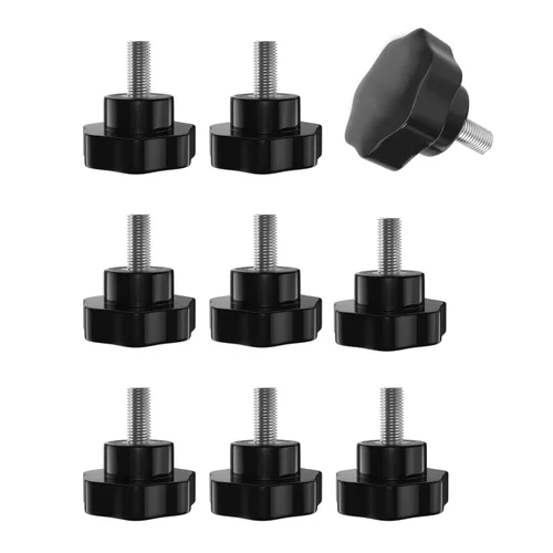 Vista 7 de 12 manijas de plástico de flor recta negra, tornillos de ala de acero al carbono M6x10mm, tornillos de sujeción