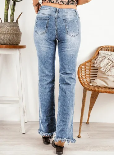 Vista 5 de Sidefeel Pantalones de mezclilla de pierna ancha de cintura alta desgastados para mujer