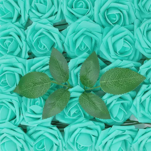 Vista 2 de Wrapables® Flor de rosa artificial, flores de tacto real para ramos de boda y centros de mesa, aguamarina