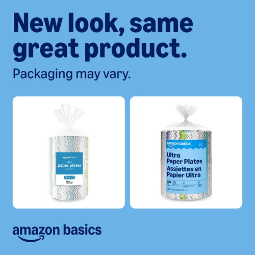 Vista 2 de Amazon Basics Ultra - Platos de papel, 6.87 pulgadas, desechables, 600 unidades (2 paquetes de 300), aptos para microondas, a prueba de remojo