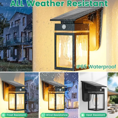 Vista 8 de Luces Solares de Porch al Aire Libre, del Anochecer al Amanecer y Luz de Pared con Sensor de Movimiento con Forma de Linterna, 3 Modos IP65