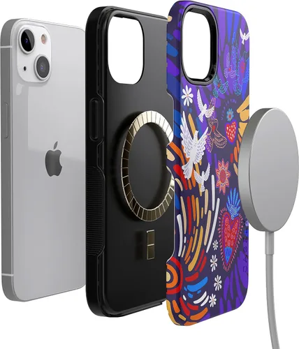 Vista 5 de Carcasa Casely iPhone 14 Viva la Vida Collage de Frida Kahlo Compatible con MagSafe Diseño protector audaz