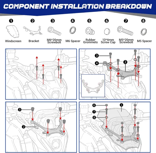 Vista 7 de Parabrisas de motocicleta de 12 pulgadas para MT09 MT-09/SP FZ09 2021 2022 2023 deflector de viento delantero con soporte de montaje, negro