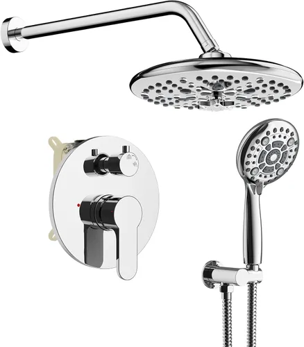 Vista 19 de SR SUN RISE Grifo de ducha – Sistema de cabezal de ducha multifuncional de alta presión de 10 pulgadas con accesorios de cabezal de ducha de mano