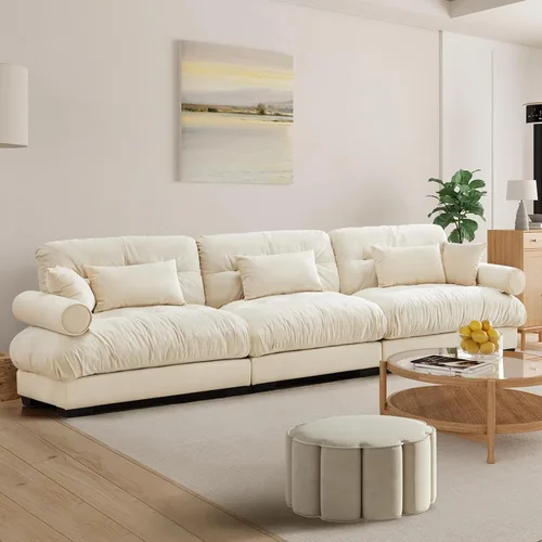 Vista 30 de Reposapiés Otomano Tapizado de Terciopelo con Cojín para Sofá Seccional Sofá 300 libras para Sala de Estar (Beige)