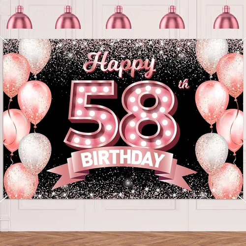 Vista 133 de Cartel de feliz cumpleaños décimo oro rosa, telón de fondo, saludos a 10 años, globos de confeti, decoración temática para niñas de 10 años