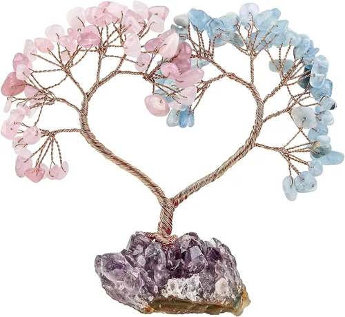 Vista 13 de SUNYIK Árbol de cristal curativo hecho a mano con base de amatista natural, árbol de dinero Fengshui de corazón de amor para decoración de oficina