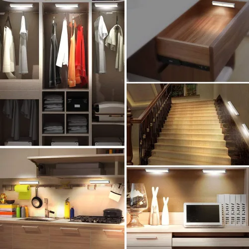 Vista 6 de [Versión mejorada] 10 luces LED de armario recargables por USB con sensor de movimiento, 3 modos de luz (G, encendido y apagado), carcasa