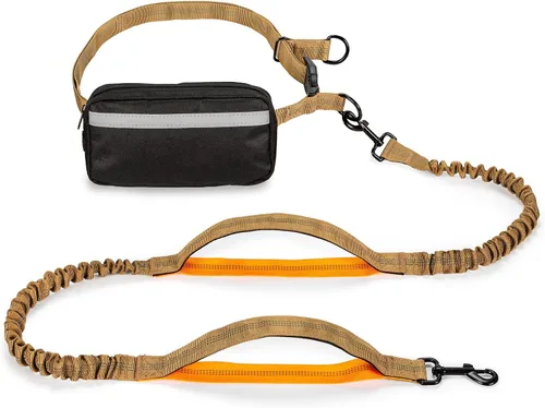 Vista 8 de Squirrel Products Correa de perro manos libres con cinturón de cadera/correa cruzada, bolsa con cremallera y elástico absorbente de golpes