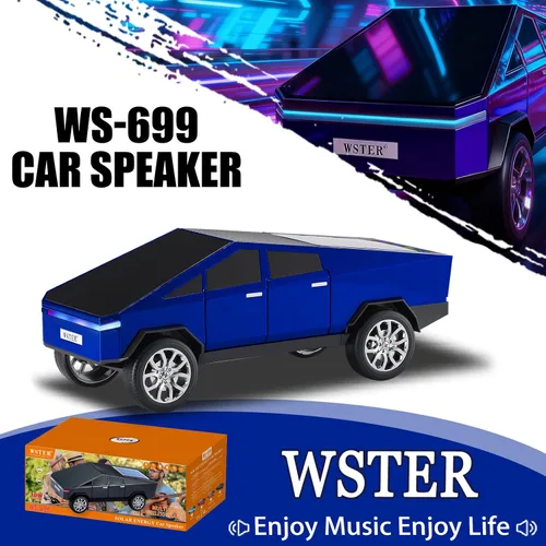 Vista 2 de WS-699 Replica de altavoz solar Bluetooth - Diseño futuro de camioneta, sonido HD, emparejamiento estéreo TWS, radio FM, luz LED de fiesta