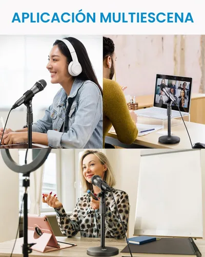 Vista 6 de Soporte de Micrófono de Escritorio, Moukey Soporte de Micrófono de Mesa Ajustable Mejorado con Base de Metal Antideslizante para Blue Yeti Snowball