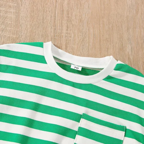 Vista 5 de Ropa de otoño con cuello redondo y cuello redondo para bebé de manga larga a rayas de gran