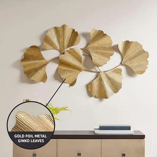 Vista 3 de Madison Park Faye - Arte de pared para sala de estar, lámina metálica de hoja de ginkgo, gran decoración para el hogar, decoración de baño, adorno